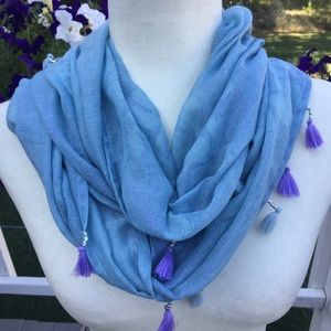 Lovely Light Infinity Scarf with Beaded Tassels